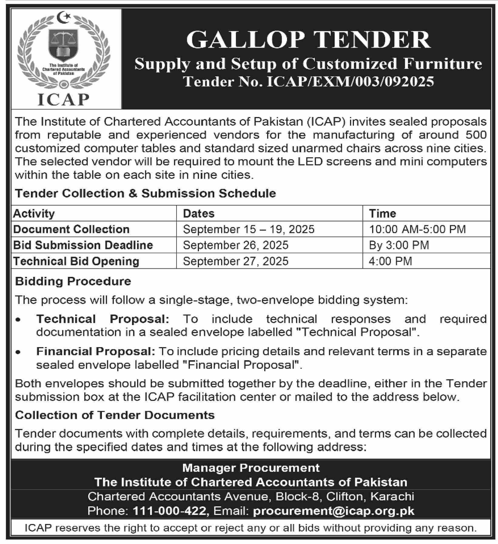 ICAP Tender Notice